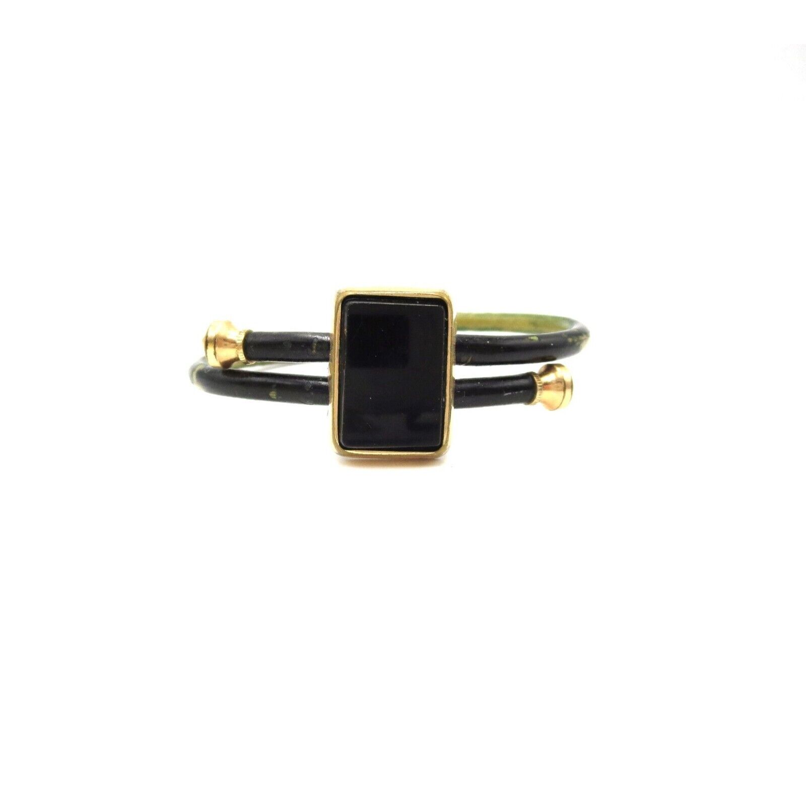 Victorian 1800s Gold Filled Black Glass Mourning Bracelet Adjustable Bypass