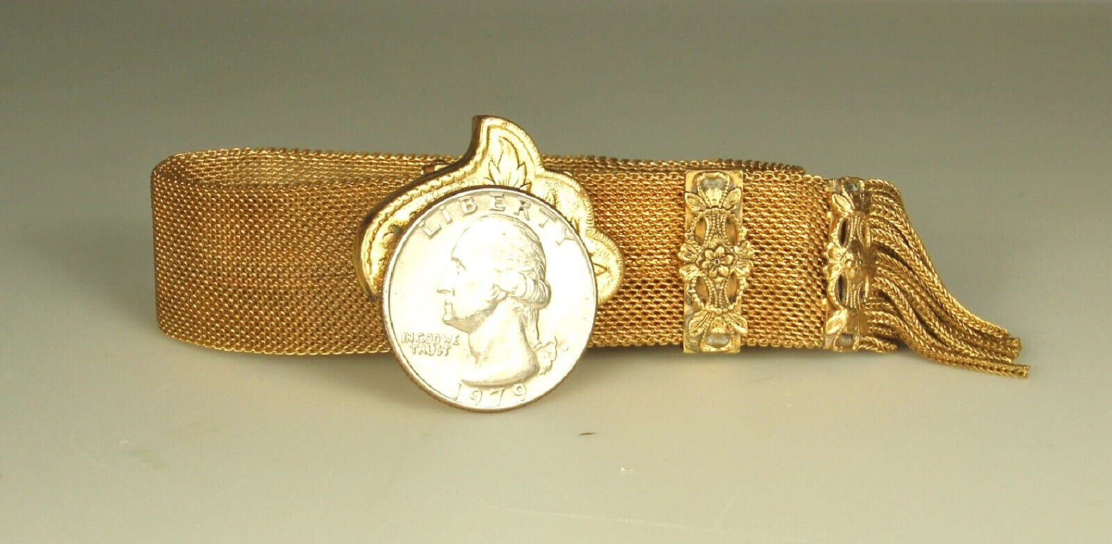 Antique VICTORIAN Gold Filled  Mesh Bracelet 1800s Tassels ADJUSTABLE Slide Fab