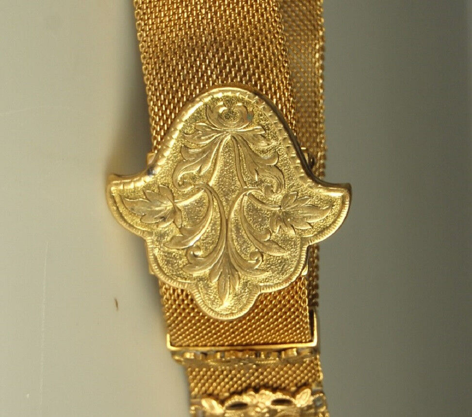 Antique VICTORIAN Gold Filled  Mesh Bracelet 1800s Tassels ADJUSTABLE Slide Fab