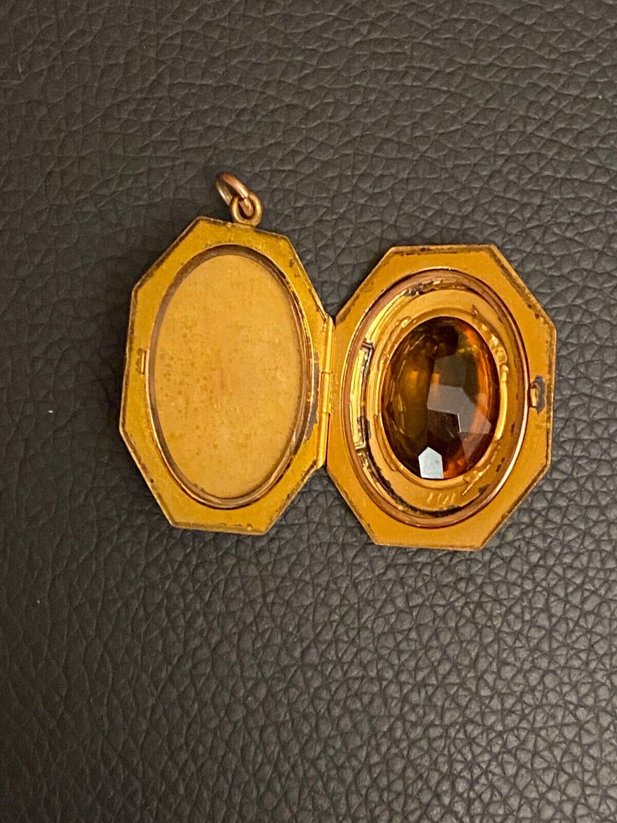 Antique 1900s Gold Filled Citrine Crystal Greek Key Design Locket Pendant 