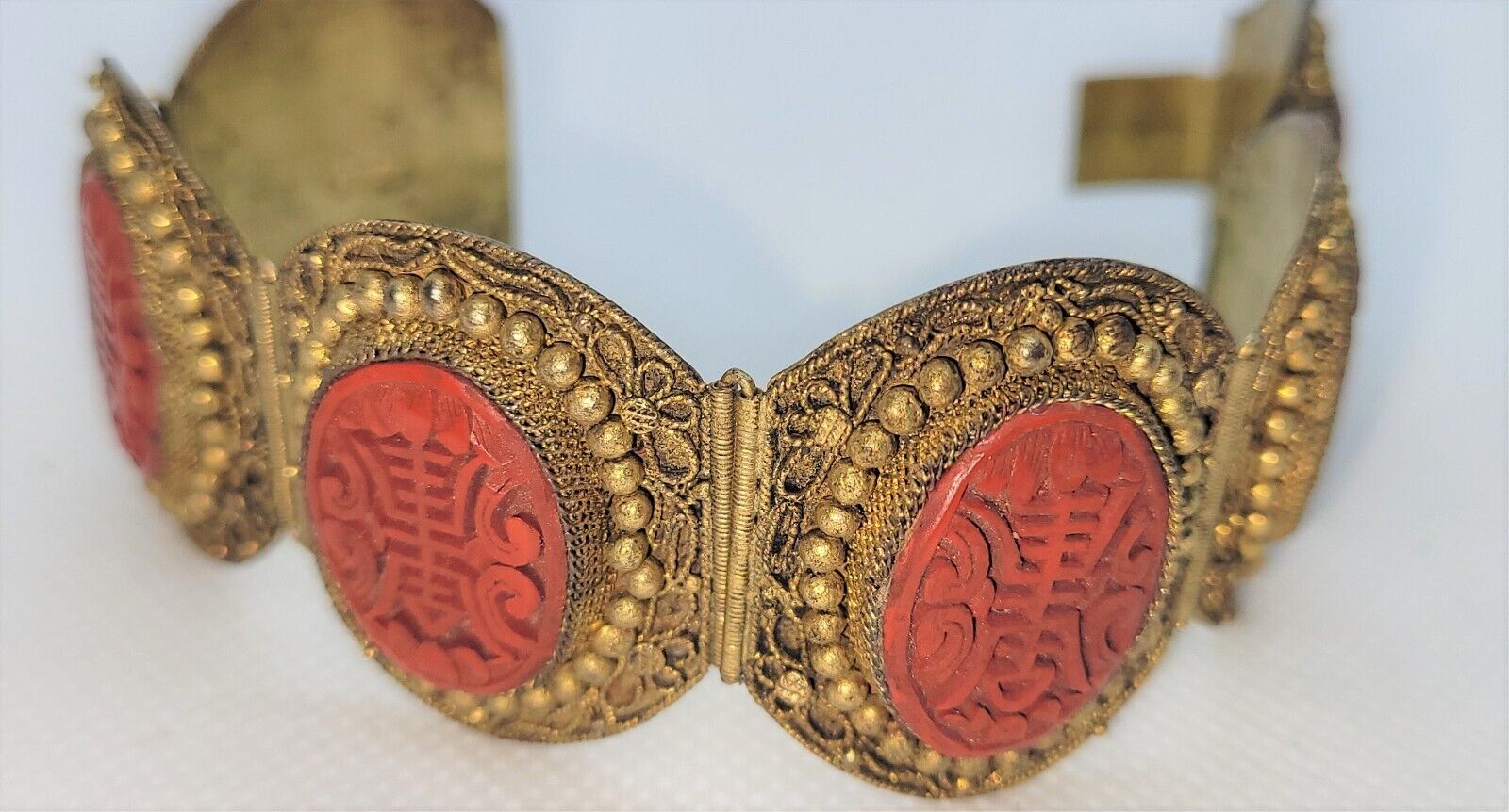 Antique, Rare, 1900s authentic CINNABAR Bracelet, COA available upon request