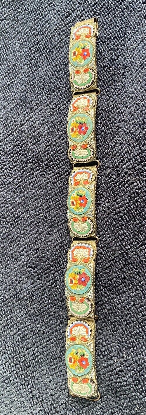 EARLY 1900S ITALIAN MINI GLASS MOSIAC MILLIFIORE BRACELET 7 3/4 Inches Length