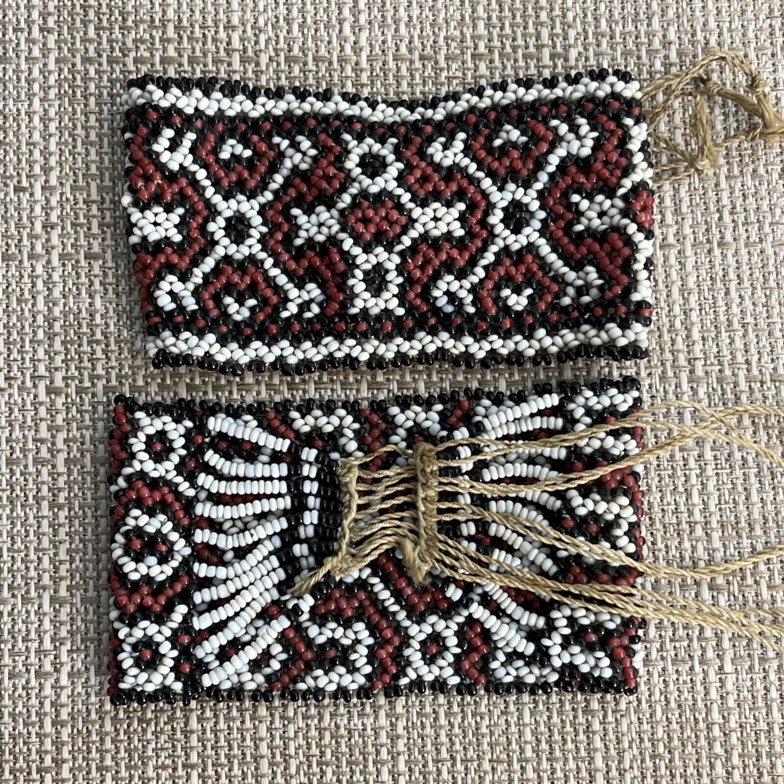 Antique Pair Native American Seed Bead Bracelet Cuffs Handmade 1890s-1900s MINT