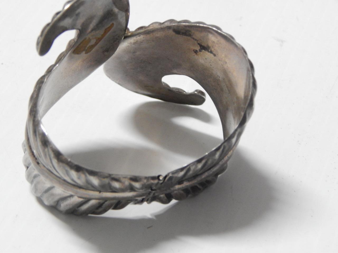 VINTAGEANTIQUE MEXICAN STERLING SILVER CLAMPER HINGED BRACELET EAGLE MARK- TAXCO