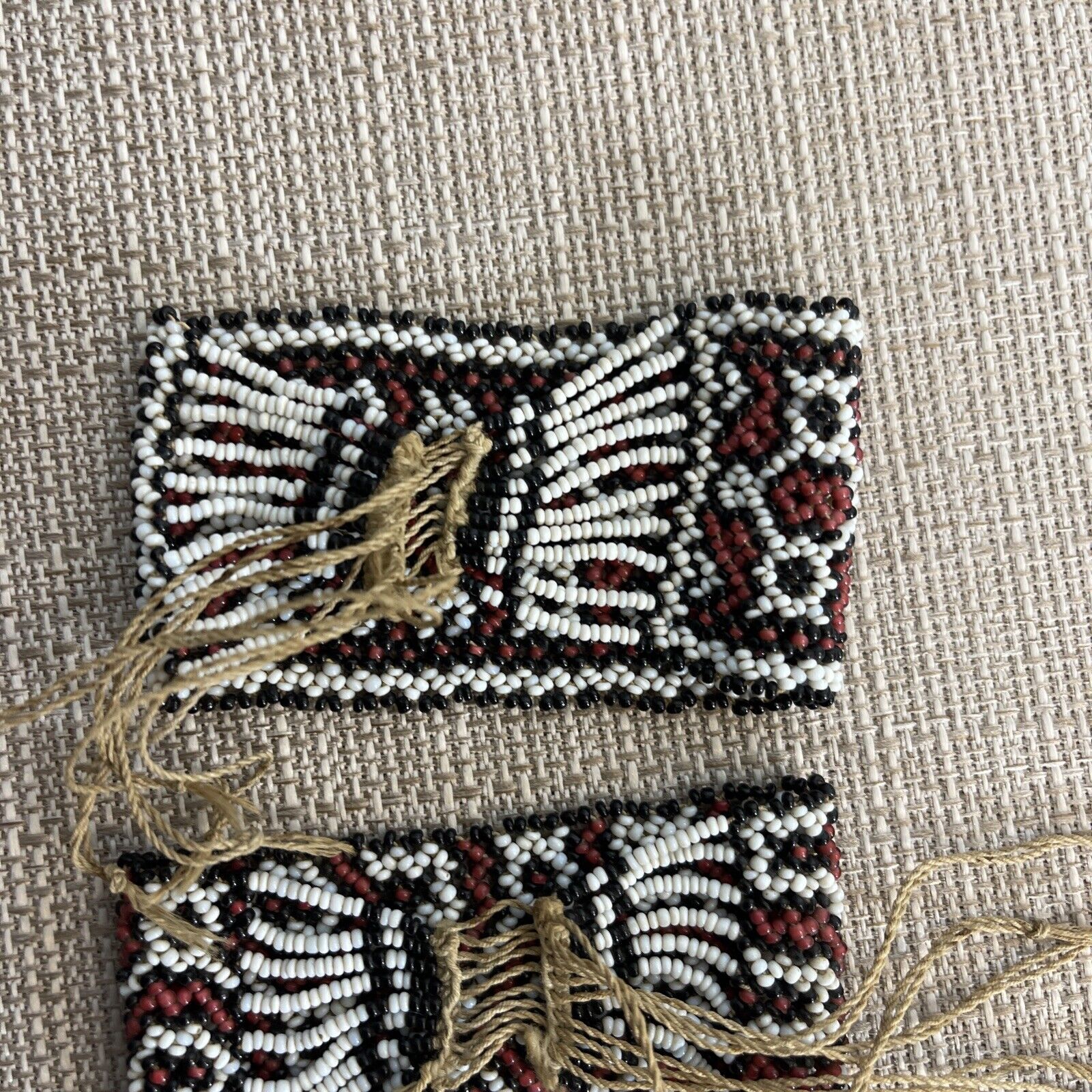 Antique Pair Native American Seed Bead Bracelet Cuffs Handmade 1890s-1900s MINT