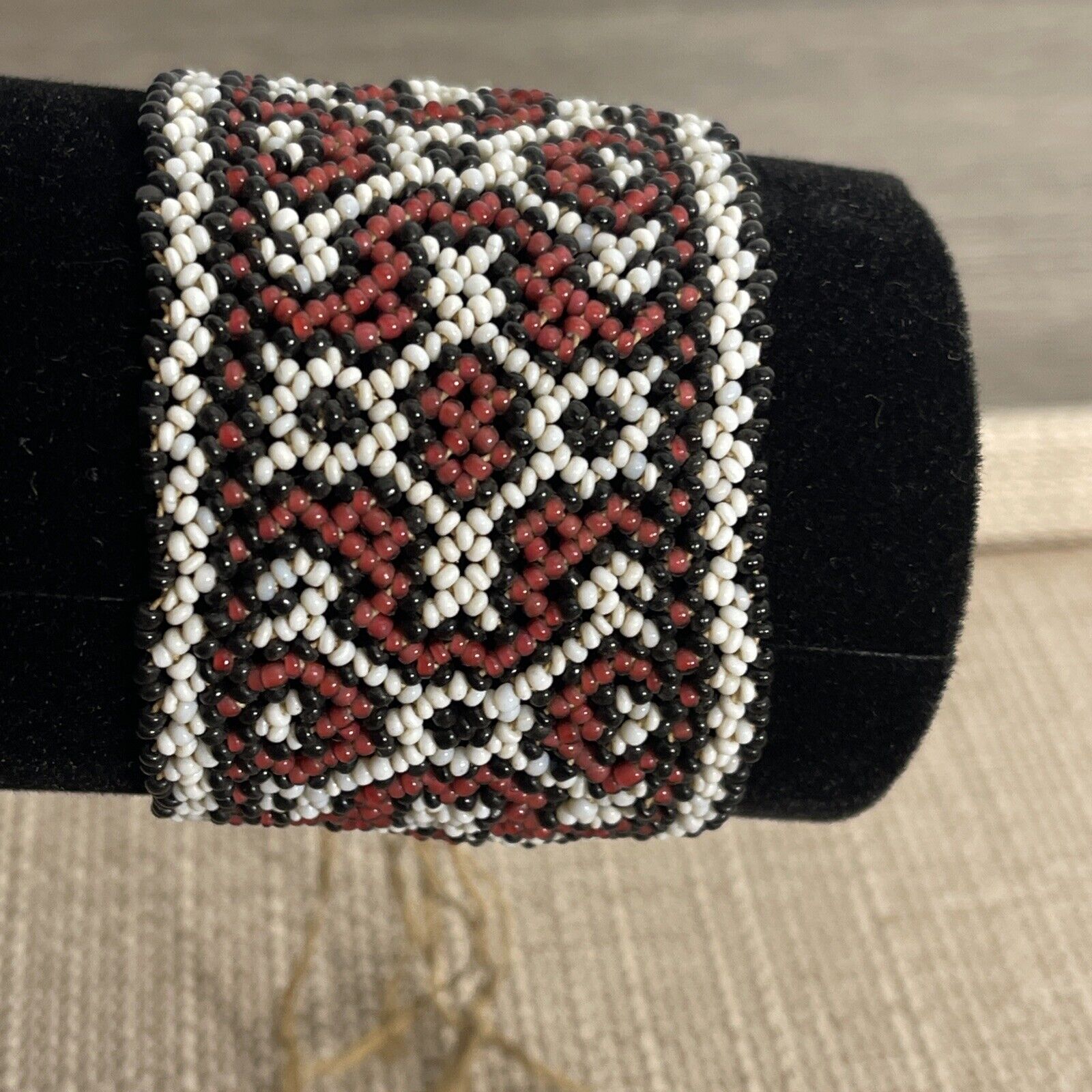 Antique Pair Native American Seed Bead Bracelet Cuffs Handmade 1890s-1900s MINT