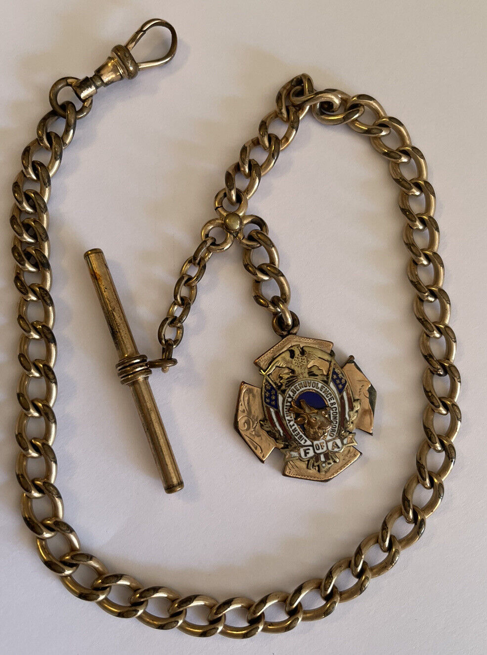 Vintage 1900's Gold Plated Fraternal Foresters America Watch FOB Pendant & Chain