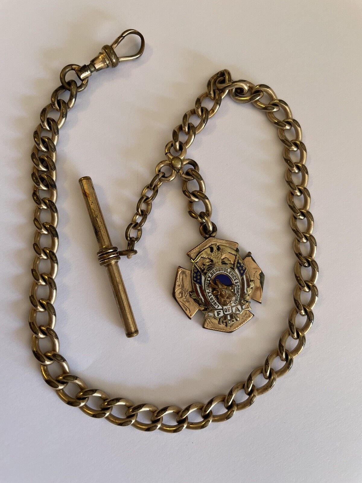 Vintage 1900's Gold Plated Fraternal Foresters America Watch FOB Pendant & Chain