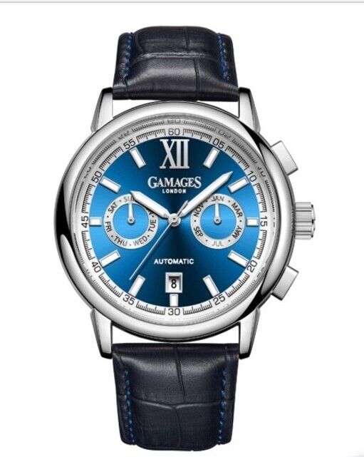 Gamages of London Limited Edition Vibrant calendar Automatic Watch blue black