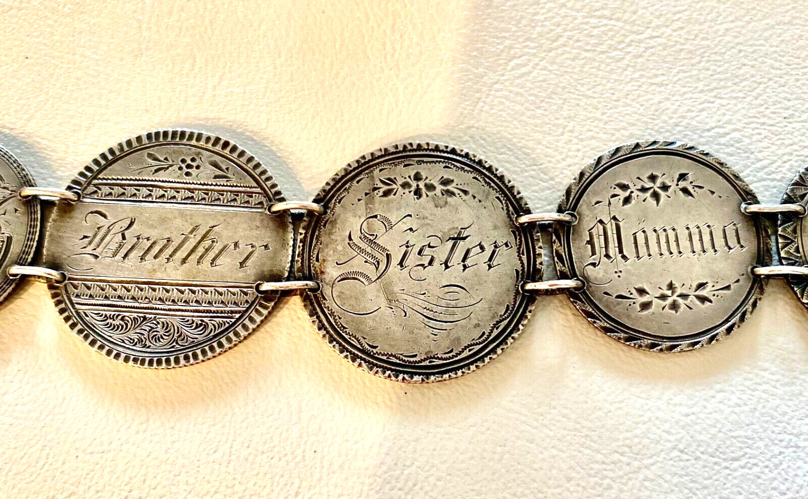 c1800’s Antique Victorian Silver LOVE Token COIN Charm Bracelet Heart Lock