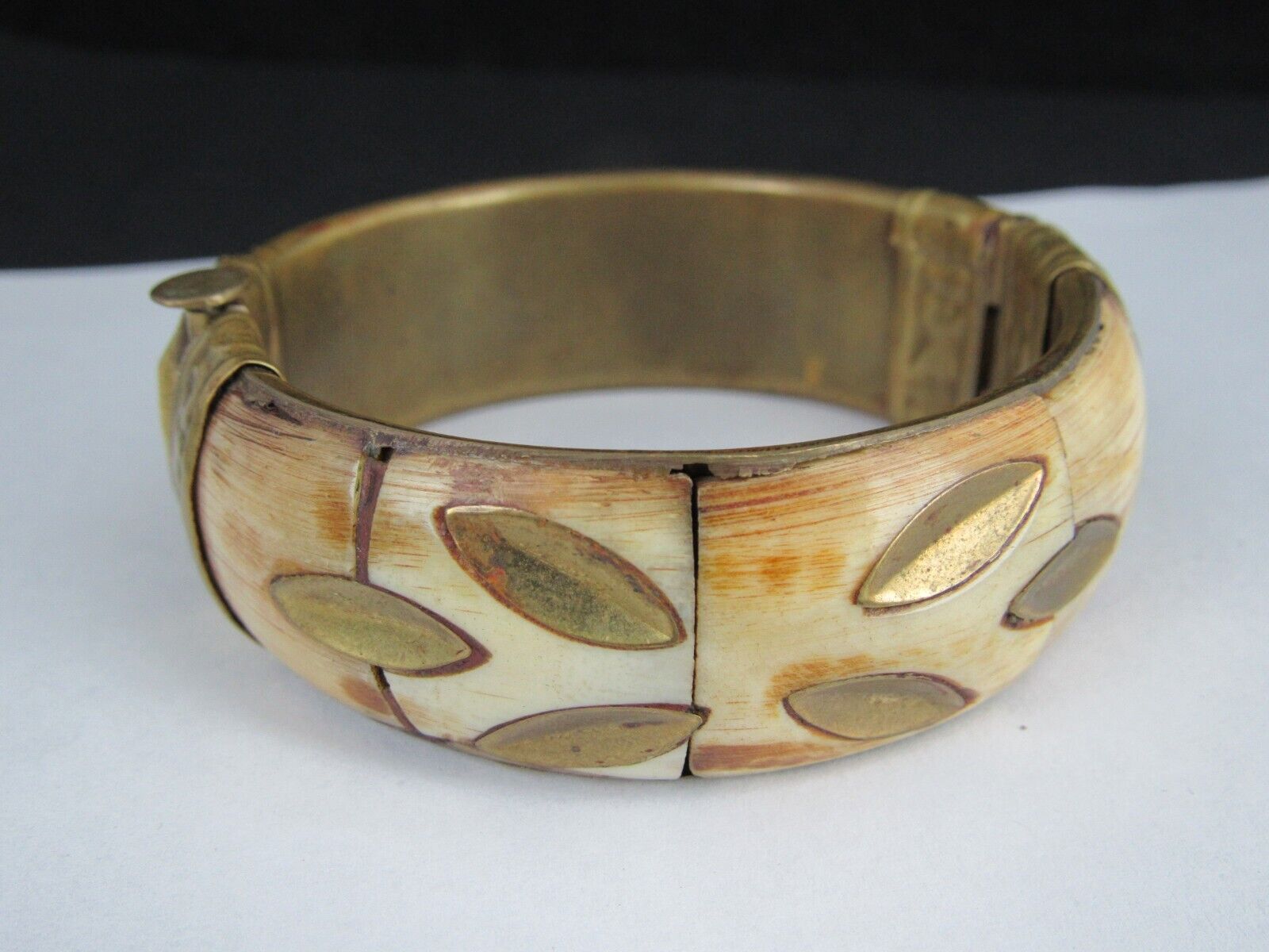 antique BONE BRACELET 1800's brass 7.5"