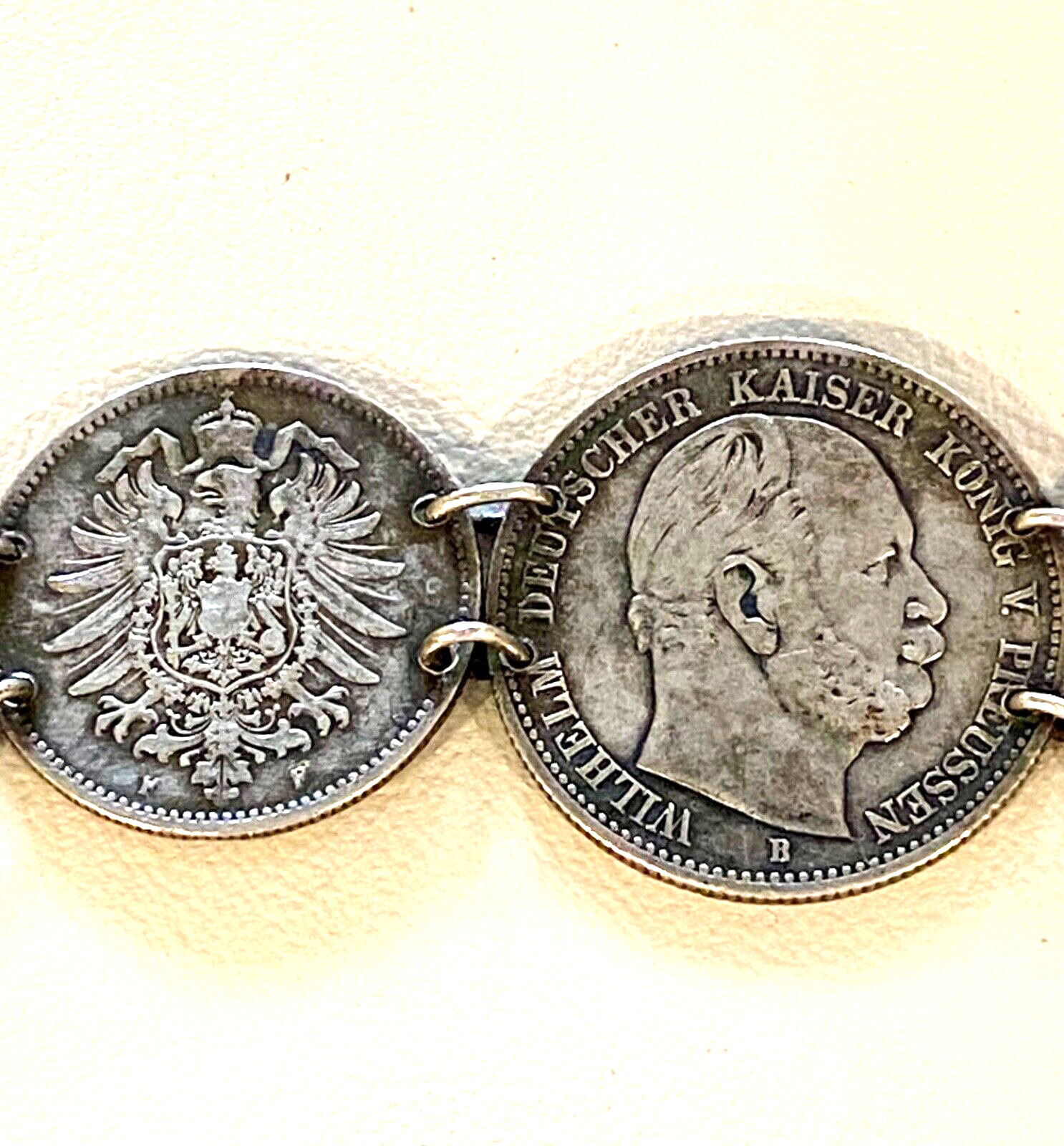 c1800’s Antique Victorian Silver LOVE Token COIN Charm Bracelet Heart Lock