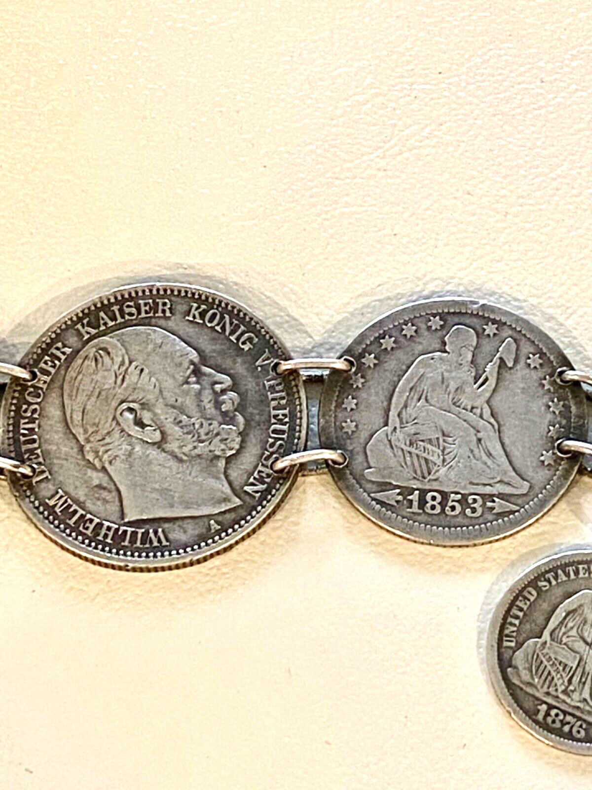 c1800’s Antique Victorian Silver LOVE Token COIN Charm Bracelet Heart Lock