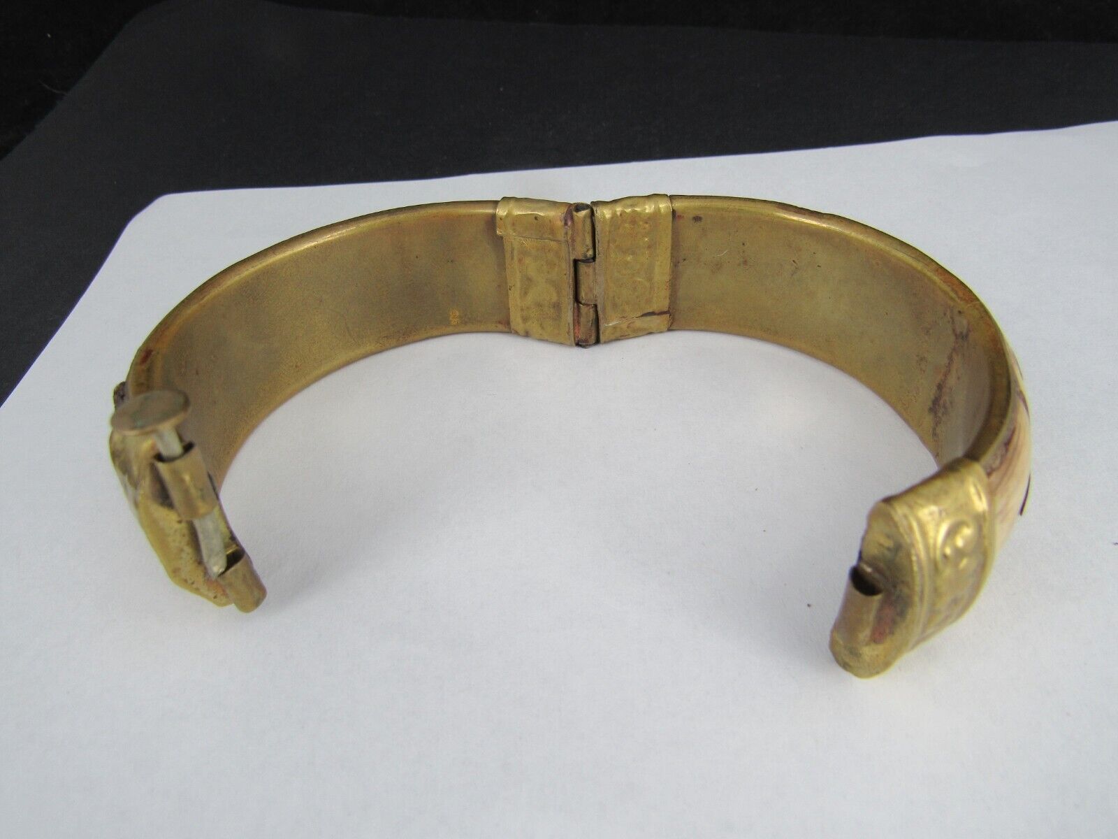 antique BONE BRACELET 1800's brass 7.5"