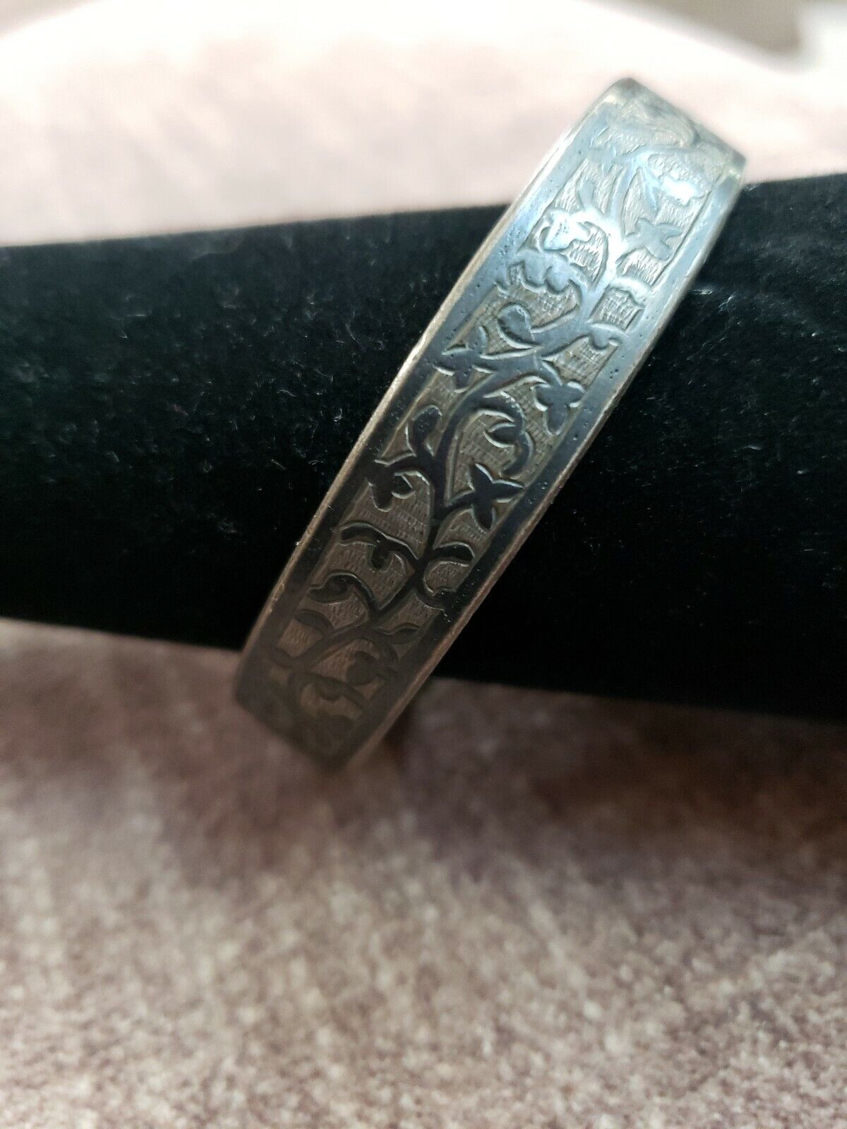 Victorian 1800s Hand Chased Bracelet Ball Clasp Dual Sided Floral & Checkerboard