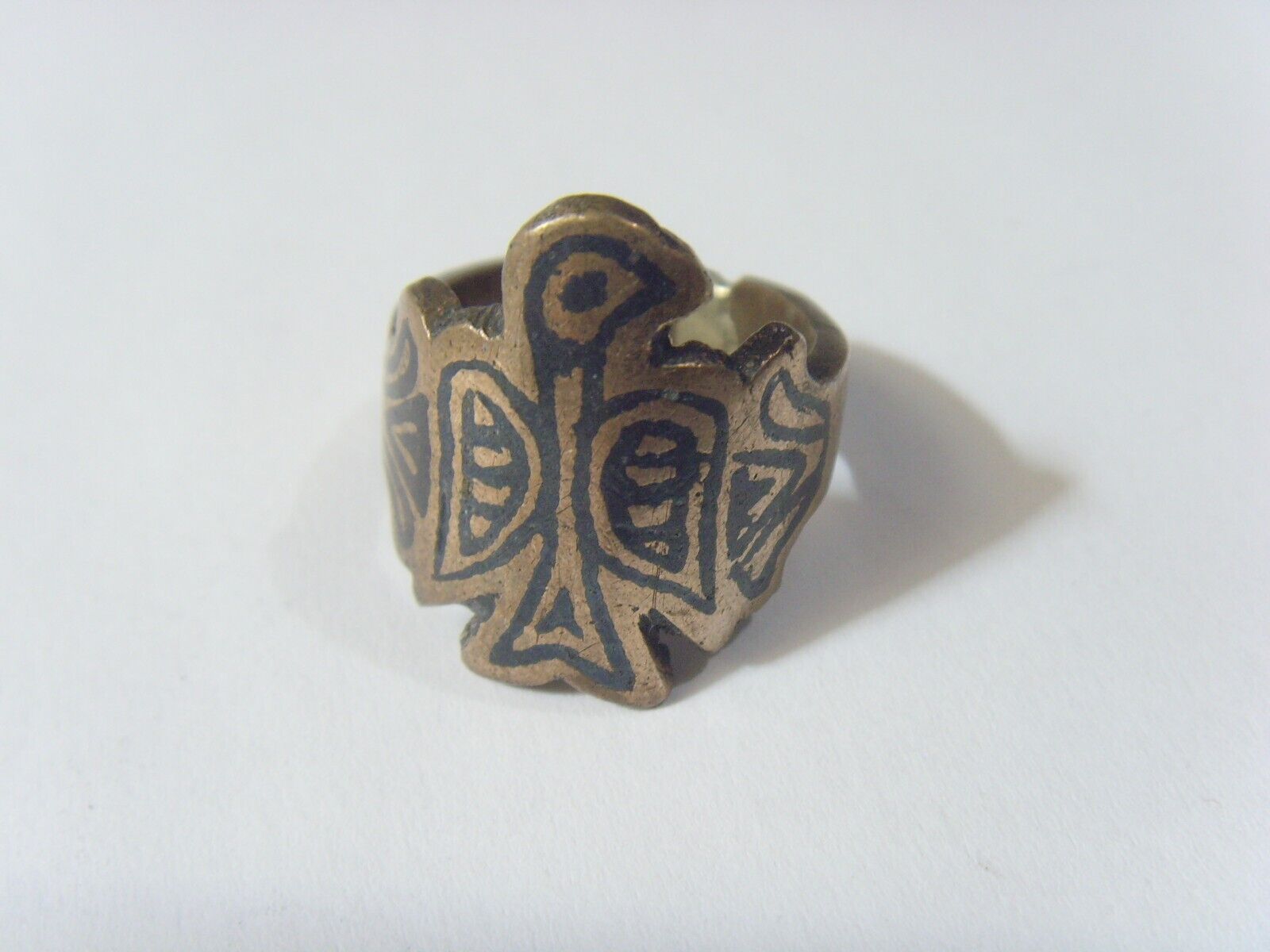 1700s antique Kazakh tribal Chief Hawk niello ring size 8.5 Central Asia 52265