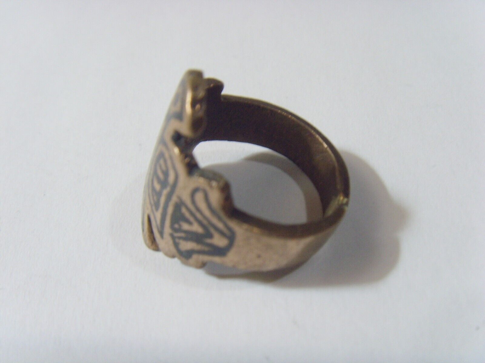 1700s antique Kazakh tribal Chief Hawk niello ring size 8.5 Central Asia 52265