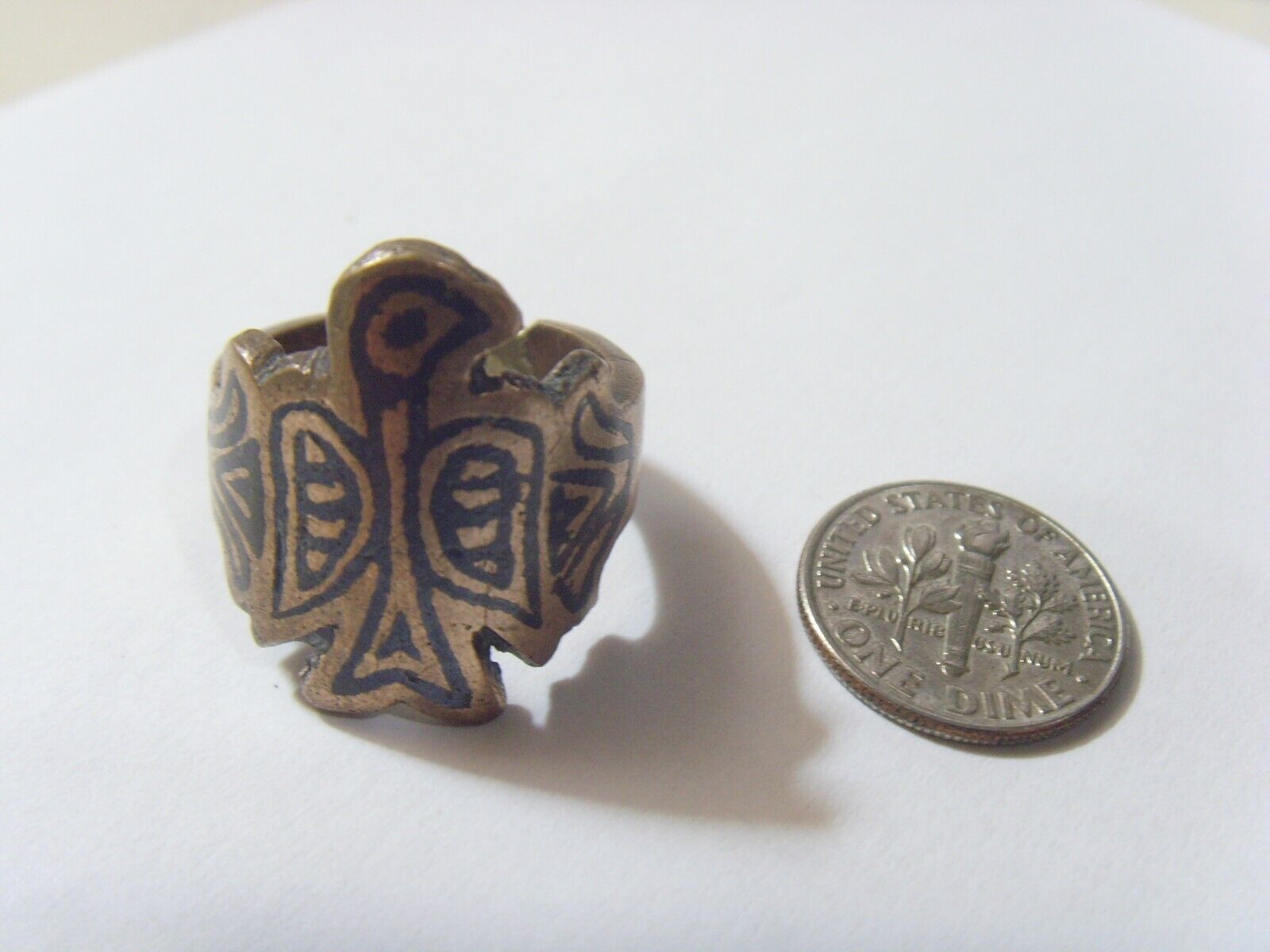 1700s antique Kazakh tribal Chief Hawk niello ring size 8.5 Central Asia 52265