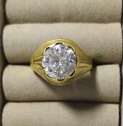 Georgian Carved Pinchbeck 1800's Solitaire Rhinestone Ring Size 8.5