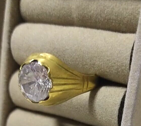 Georgian Carved Pinchbeck 1800's Solitaire Rhinestone Ring Size 8.5