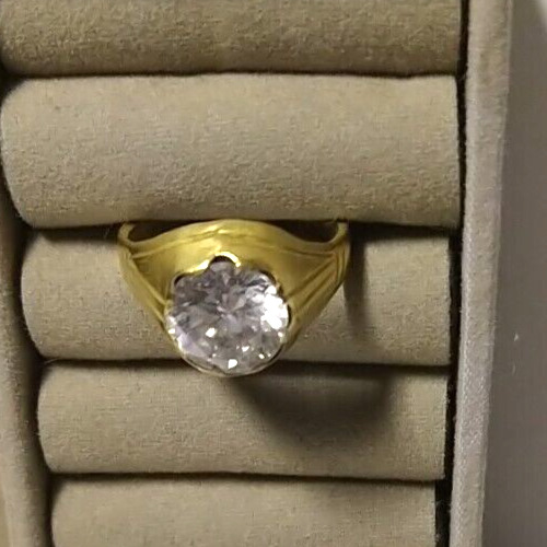 Georgian Carved Pinchbeck 1800's Solitaire Rhinestone Ring Size 8.5