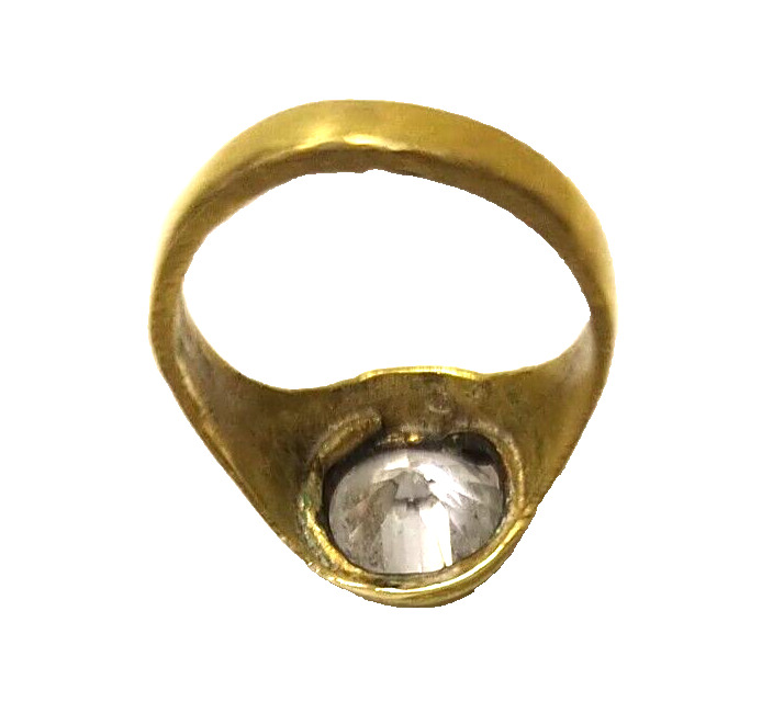 Georgian Carved Pinchbeck 1800's Solitaire Rhinestone Ring Size 8.5