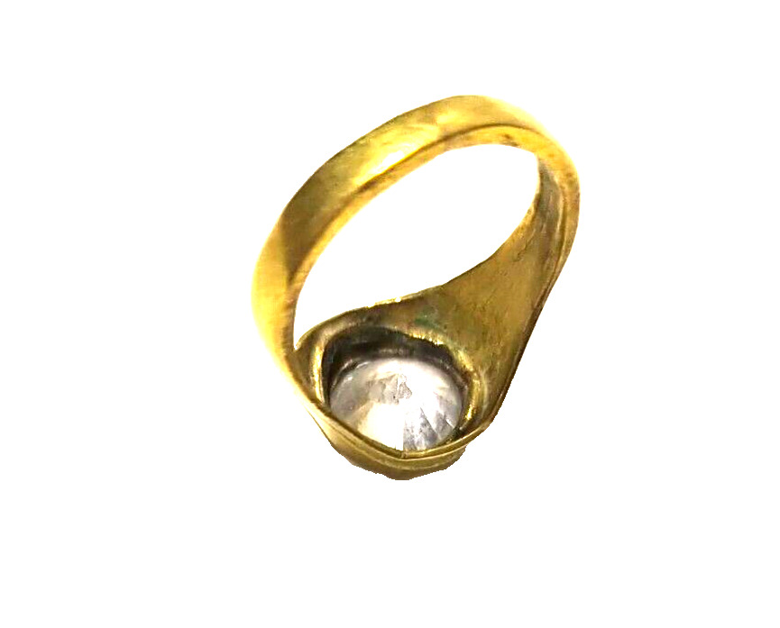 Georgian Carved Pinchbeck 1800's Solitaire Rhinestone Ring Size 8.5