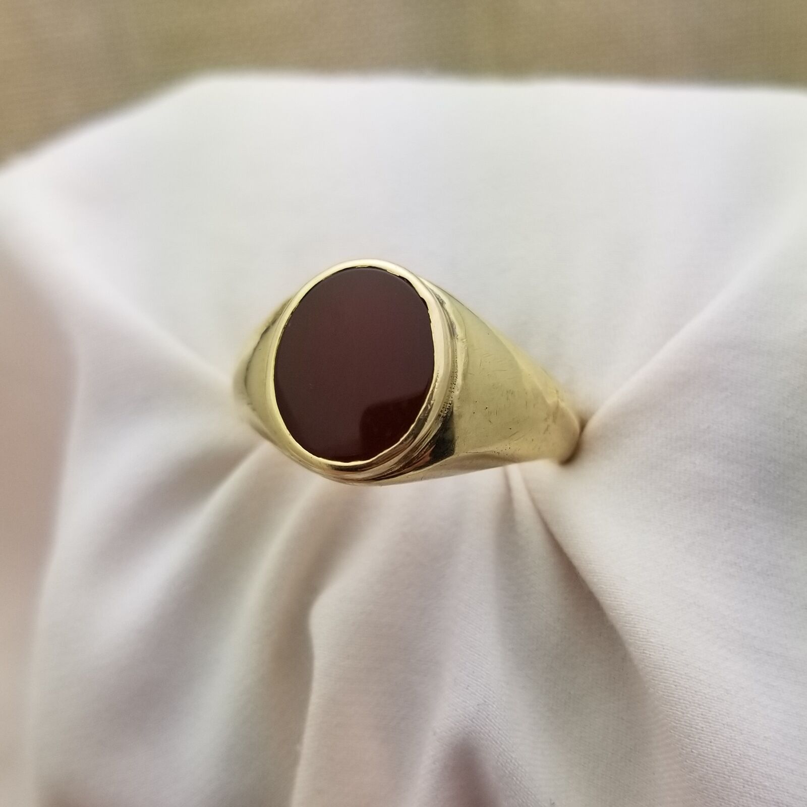 10K Men's Victorian Carnelian Signet Ring-1800s-Vintage-11x9mm Natural Carnelian