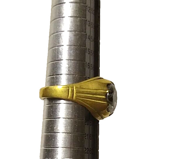 Georgian Carved Pinchbeck 1800's Solitaire Rhinestone Ring Size 8.5