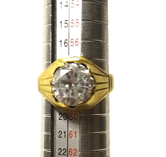 Georgian Carved Pinchbeck 1800's Solitaire Rhinestone Ring Size 8.5