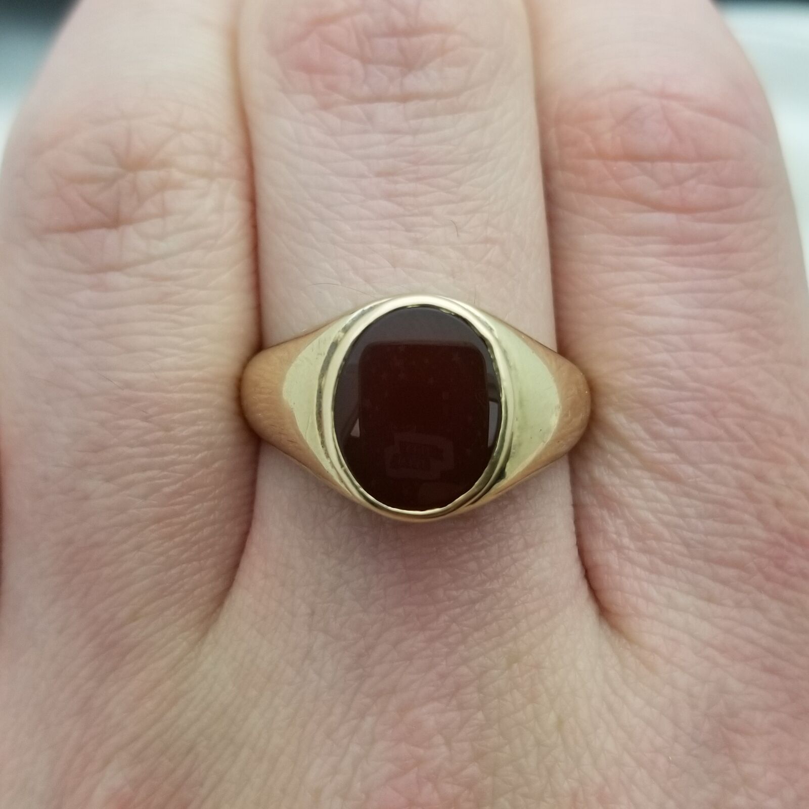 10K Men's Victorian Carnelian Signet Ring-1800s-Vintage-11x9mm Natural Carnelian