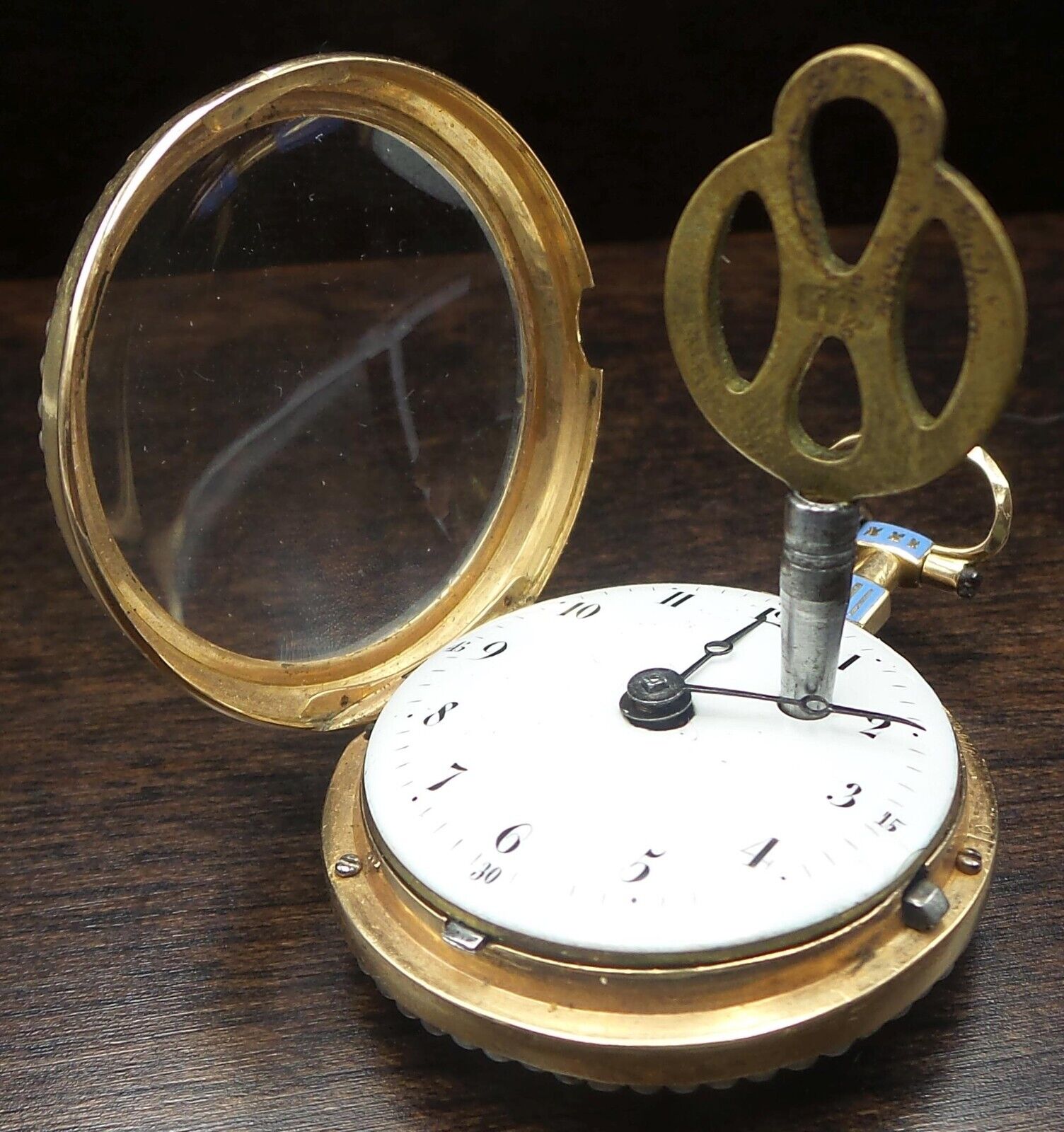 1700s European 18K Gold, Pearl & Blue Enamel Ladies Verge Fusee Pocket Watch