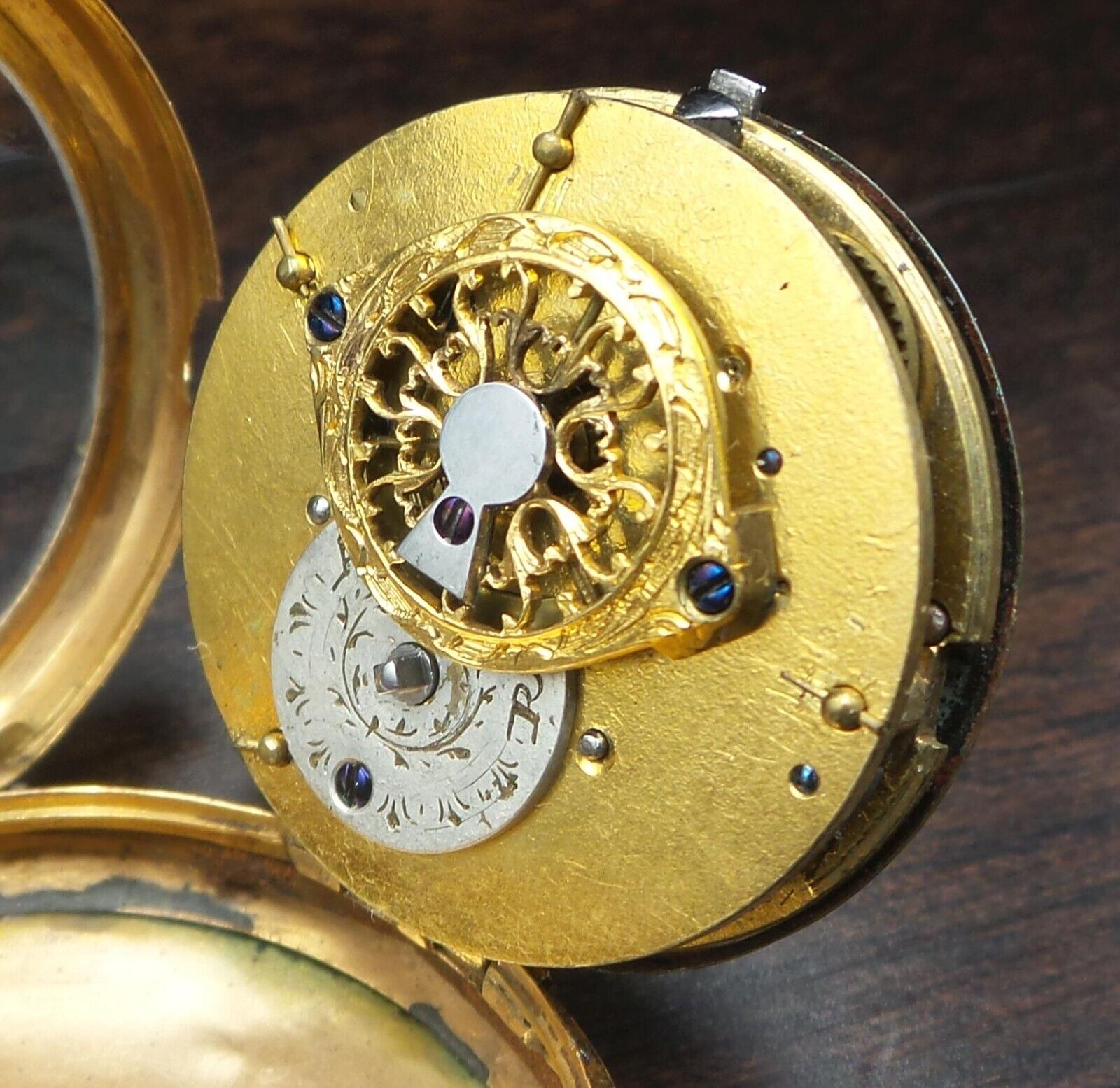1700s European 18K Gold, Pearl & Blue Enamel Ladies Verge Fusee Pocket Watch