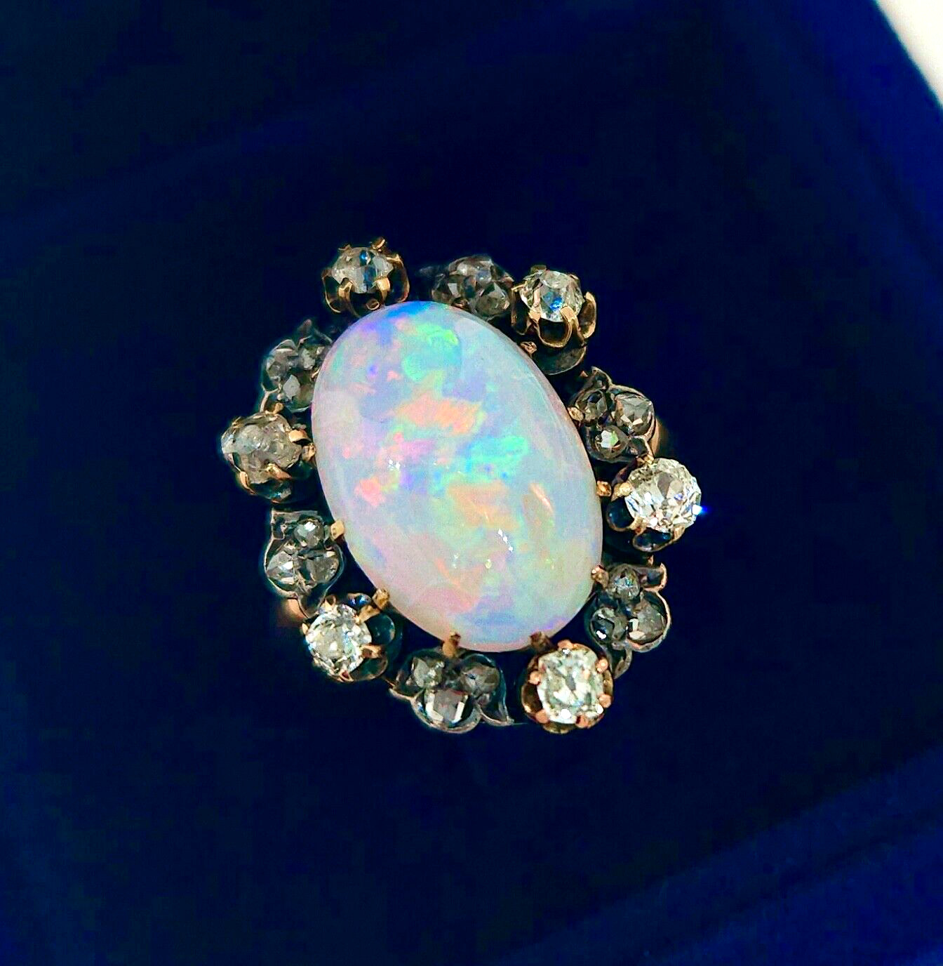 Antique Victorian 1800's Australian Opal & Diamond Ring