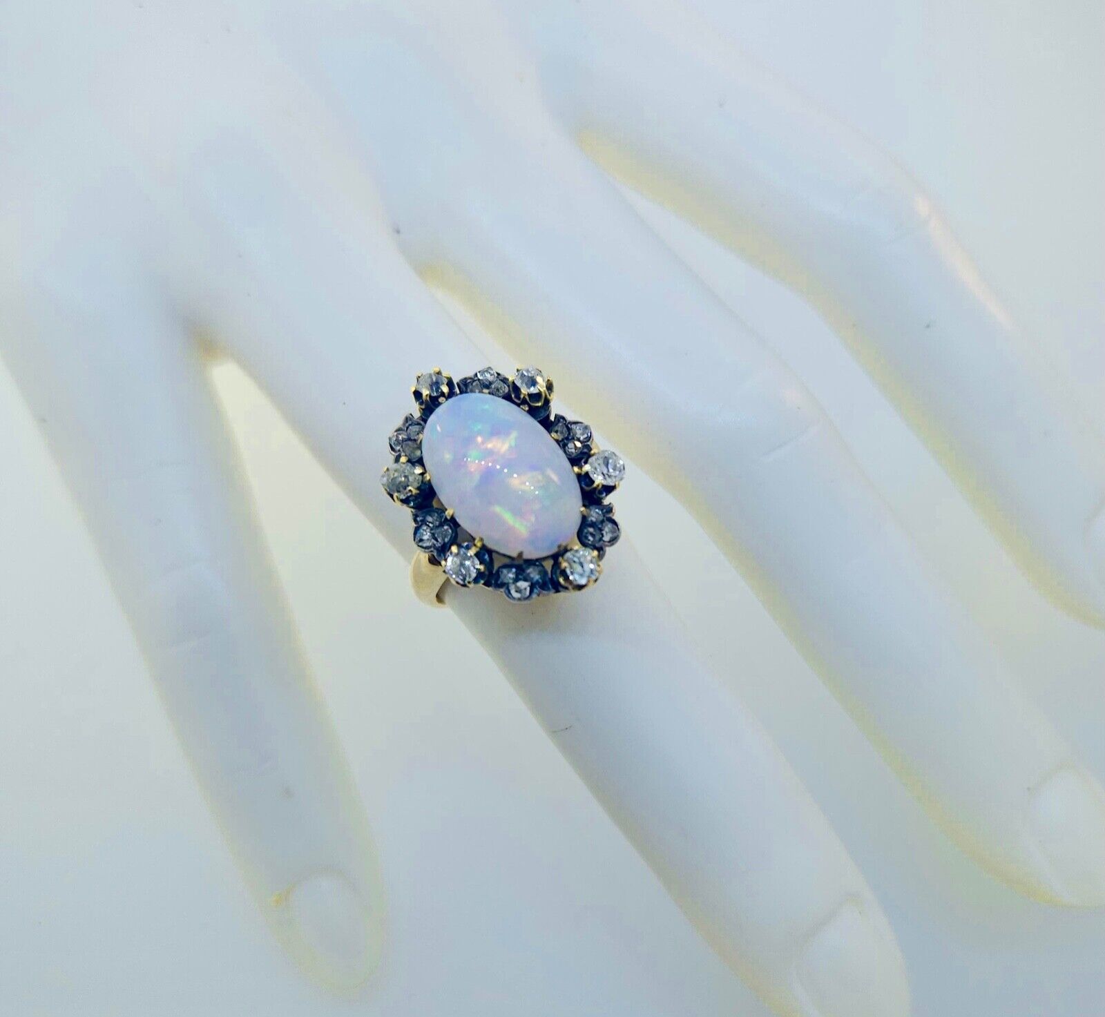 Antique Victorian 1800's Australian Opal & Diamond Ring