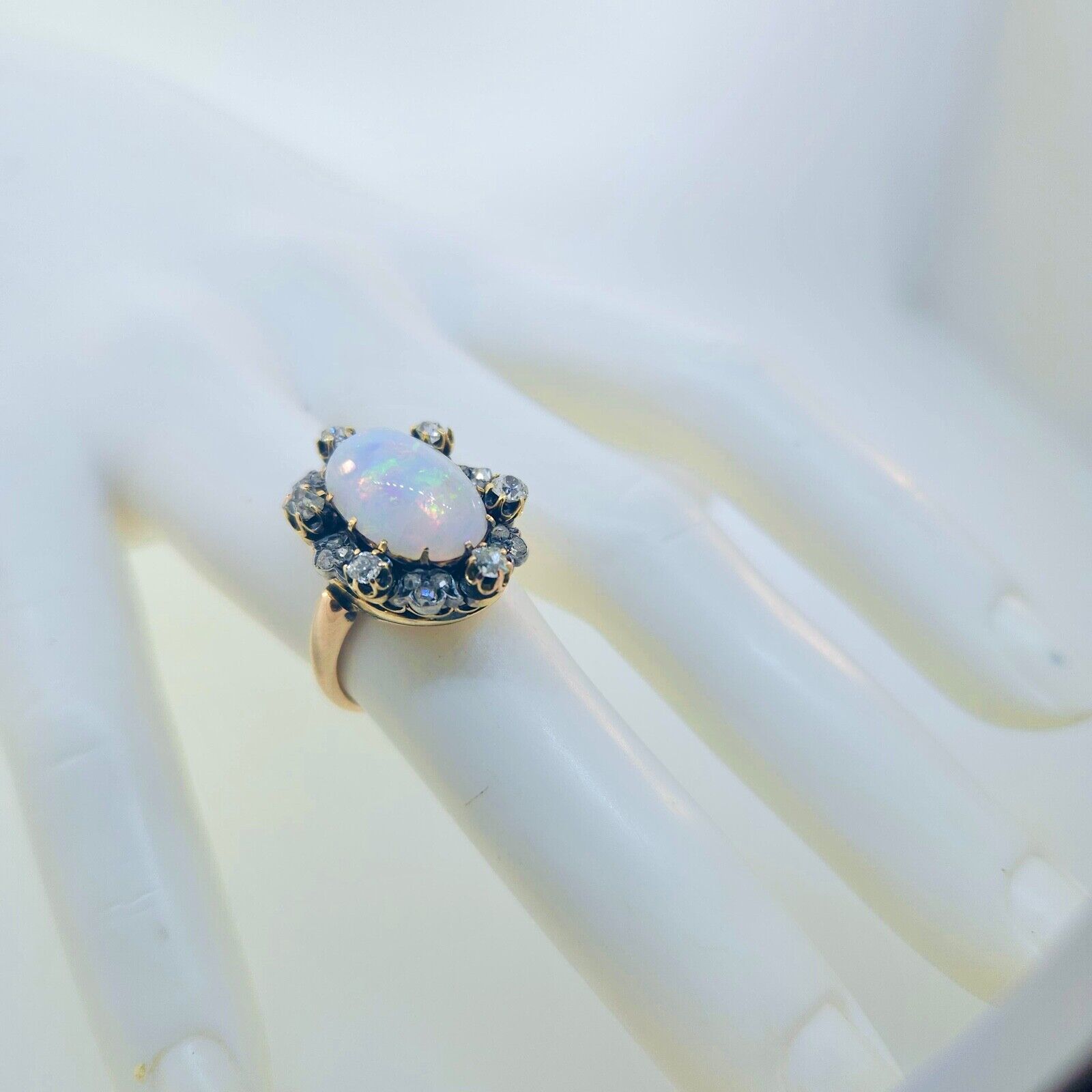 Antique Victorian 1800's Australian Opal & Diamond Ring