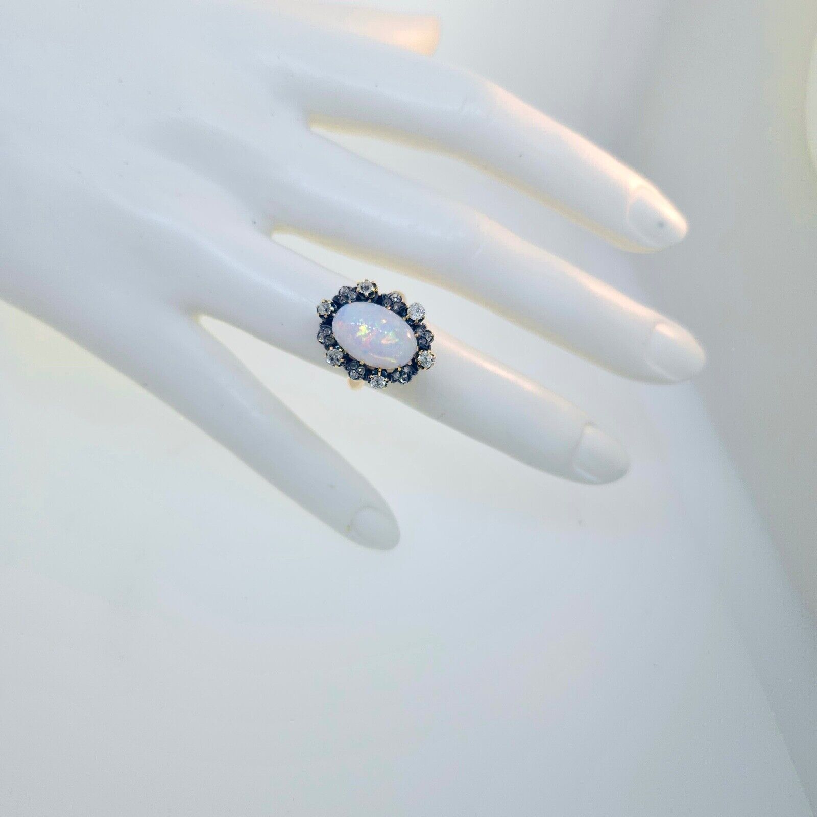 Antique Victorian 1800's Australian Opal & Diamond Ring