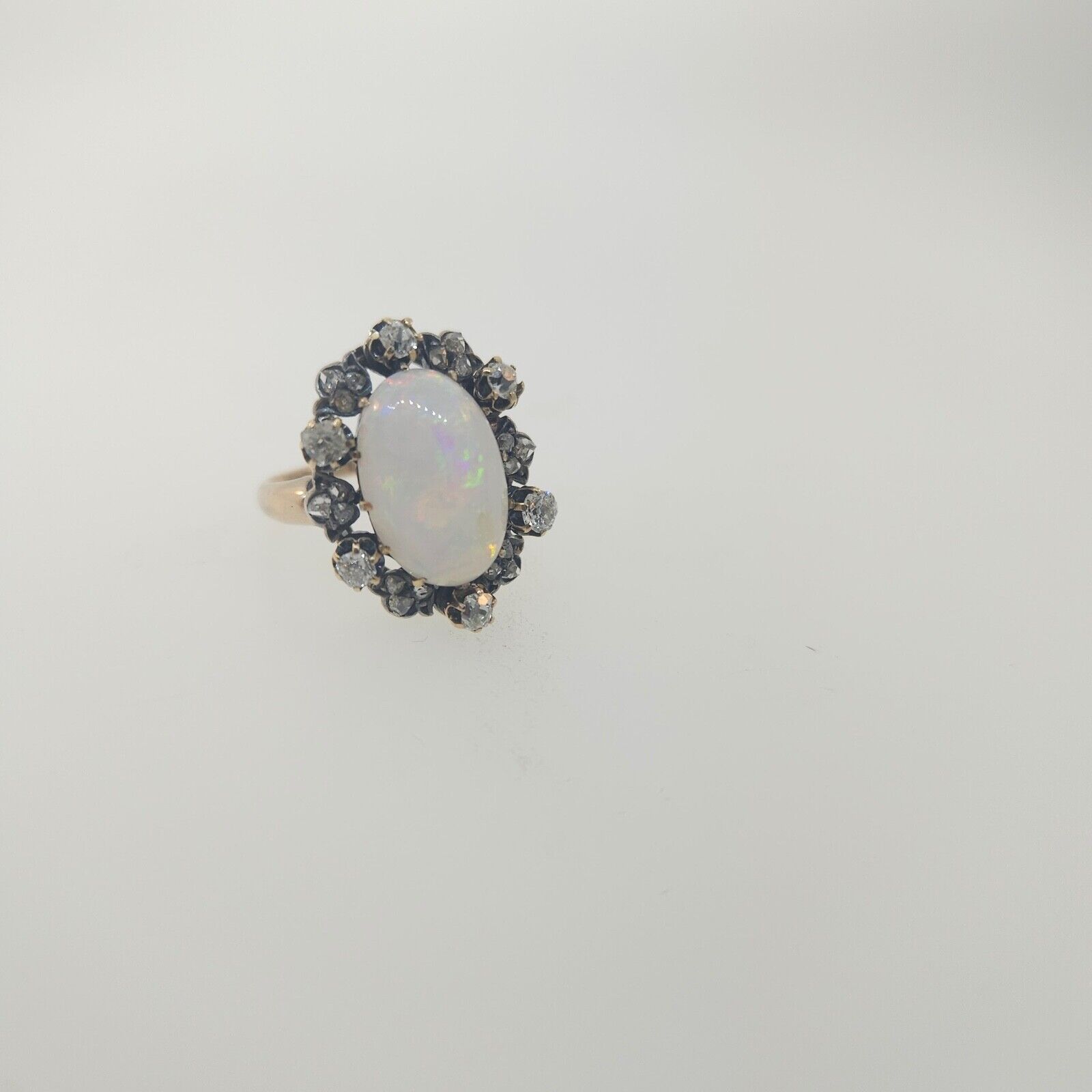 Antique Victorian 1800's Australian Opal & Diamond Ring