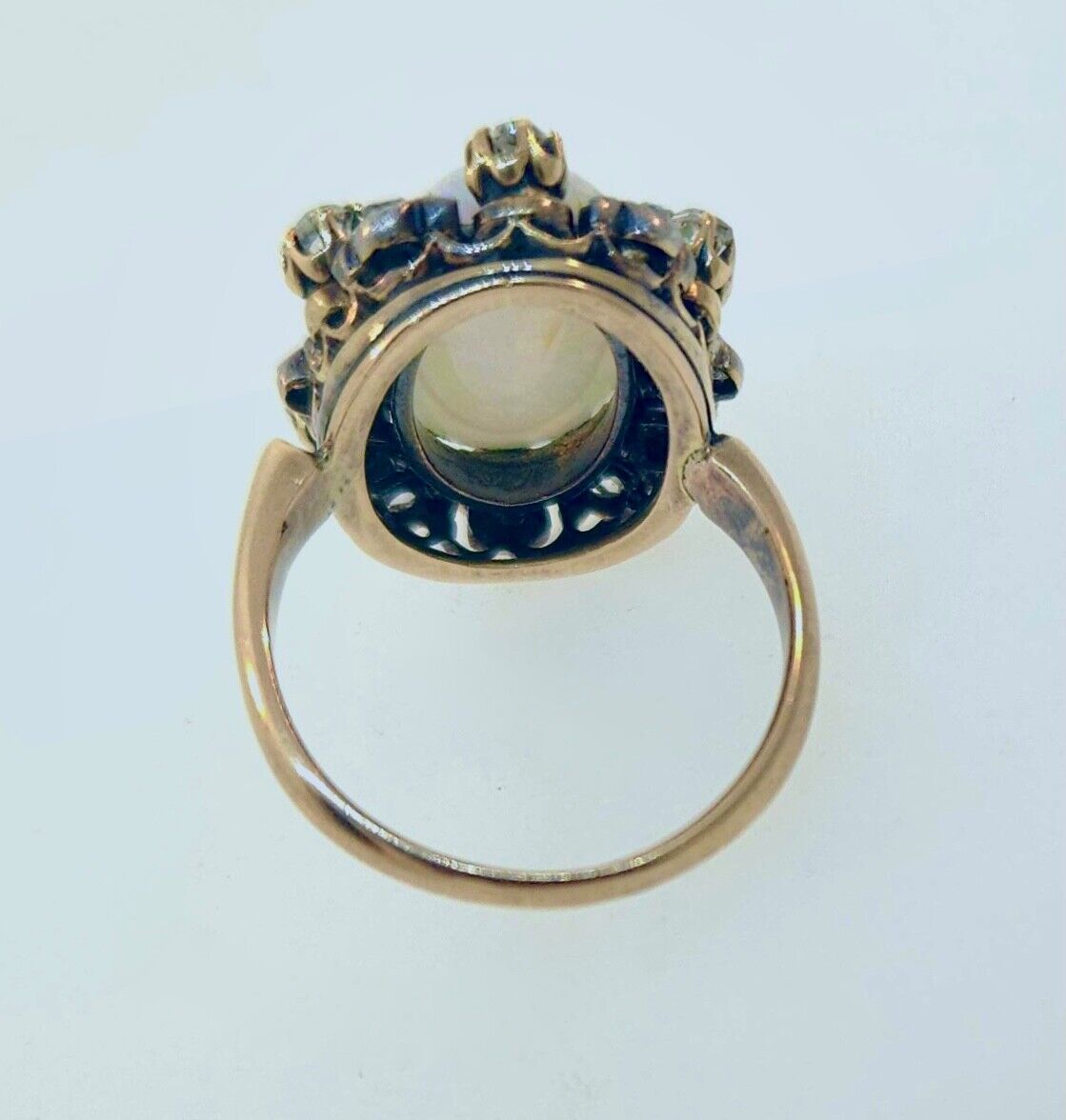 Antique Victorian 1800's Australian Opal & Diamond Ring