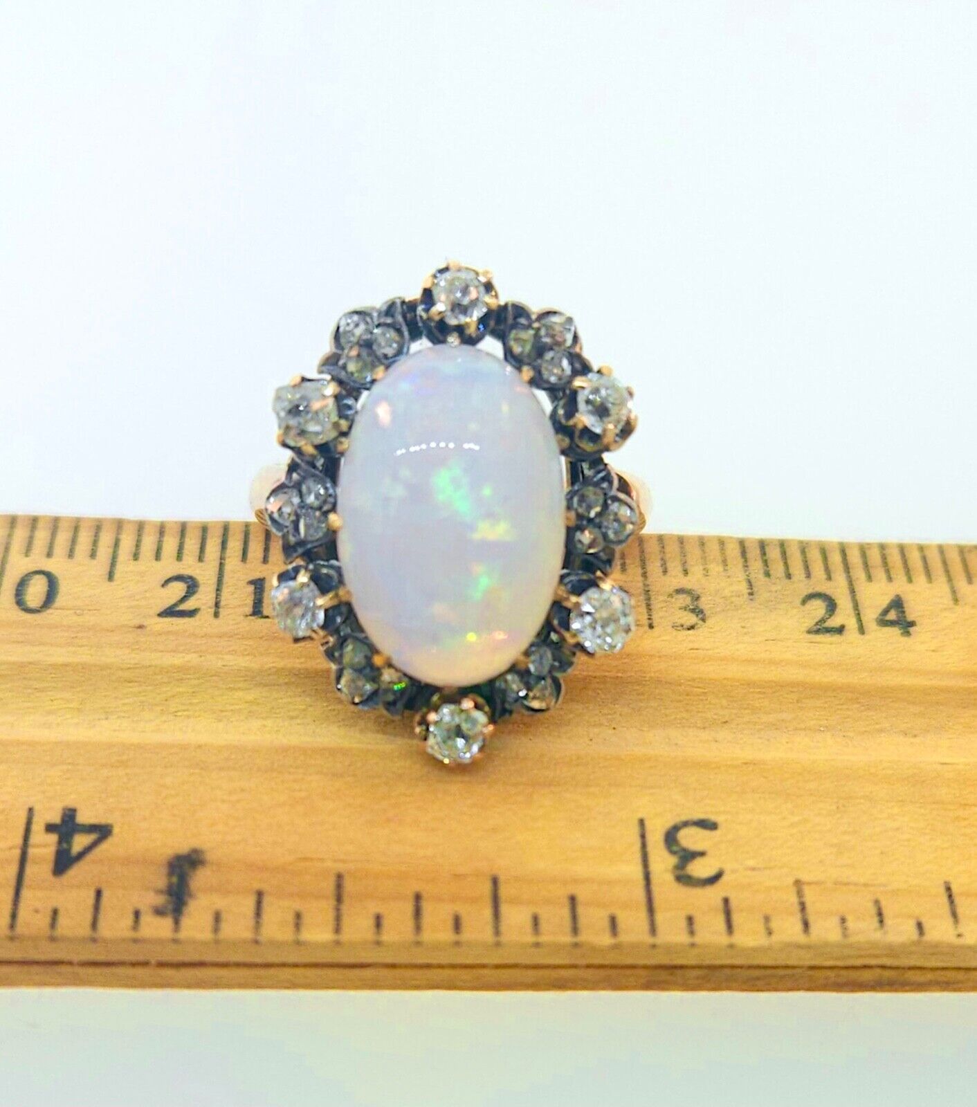 Antique Victorian 1800's Australian Opal & Diamond Ring