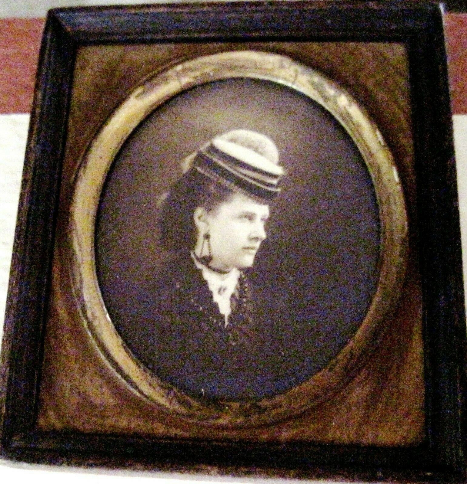 1800's Photograph of Woman in Fascinating Hat & Earring *