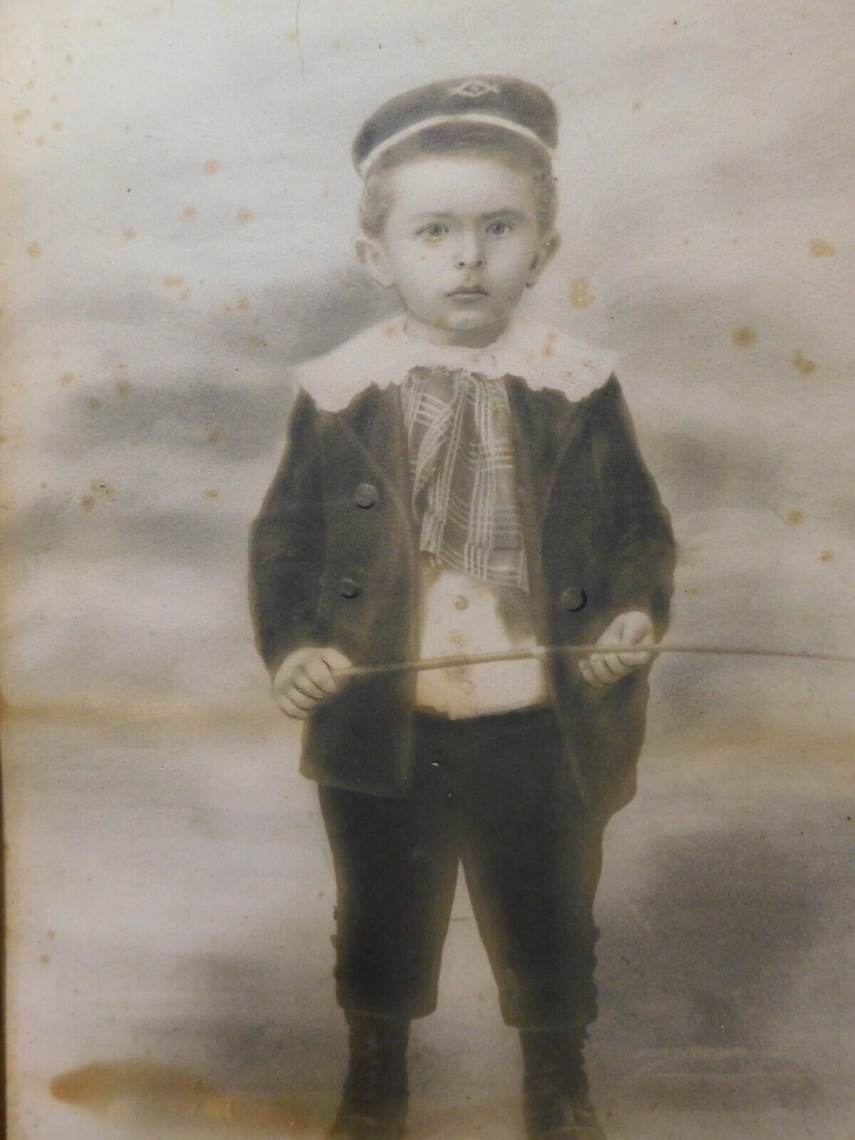 Antique 1800’s Daguerreotype Photo BOY HORSEMAN WITH WHIP 18 X 22 " DISTRESSED