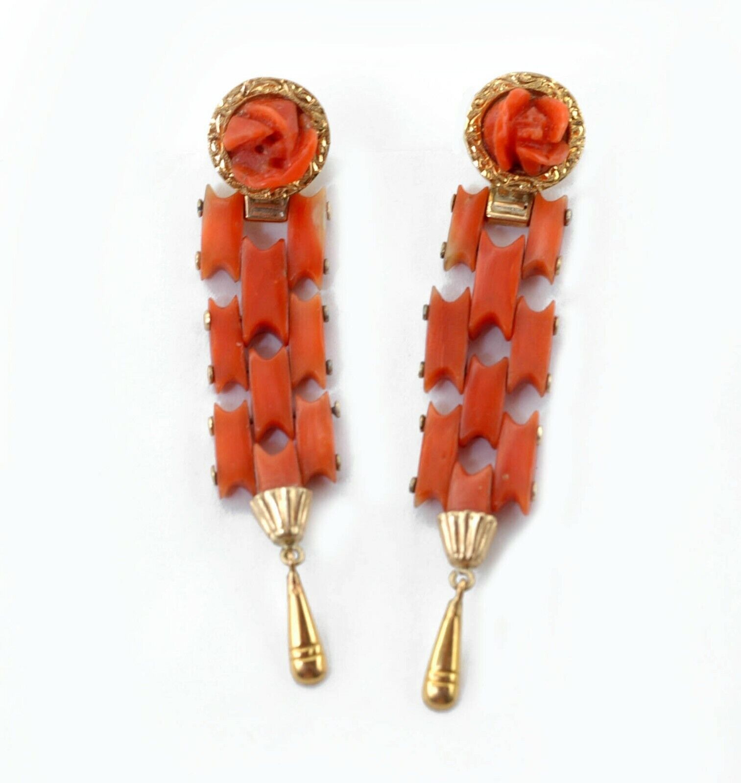  Natural Color Coral Yellow Gold Antique  Earrings From The Late 1800s