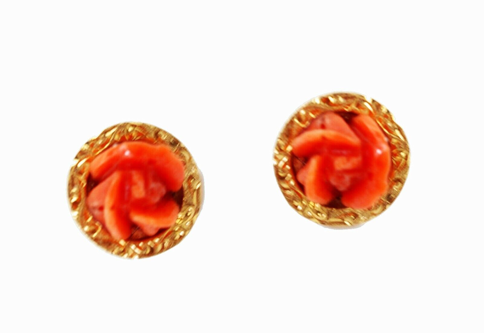  Natural Color Coral Yellow Gold Antique  Earrings From The Late 1800s