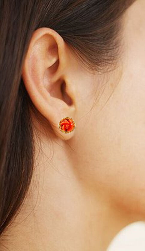  Natural Color Coral Yellow Gold Antique  Earrings From The Late 1800s