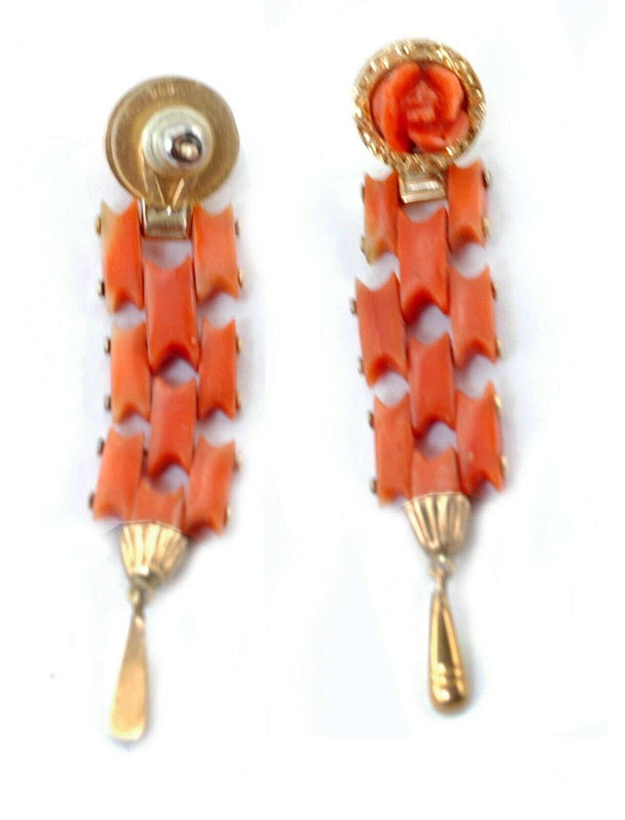  Natural Color Coral Yellow Gold Antique  Earrings From The Late 1800s