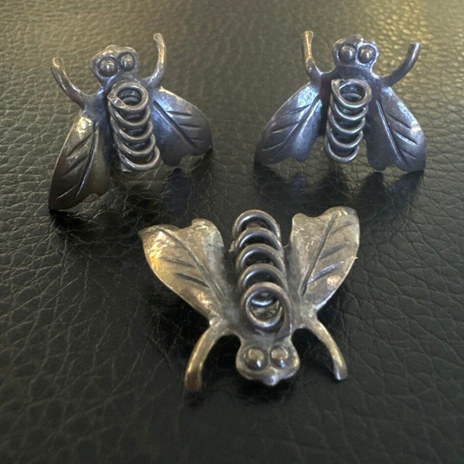 Antique 1800s 925 Sterling Fly Earrings and Pin Set