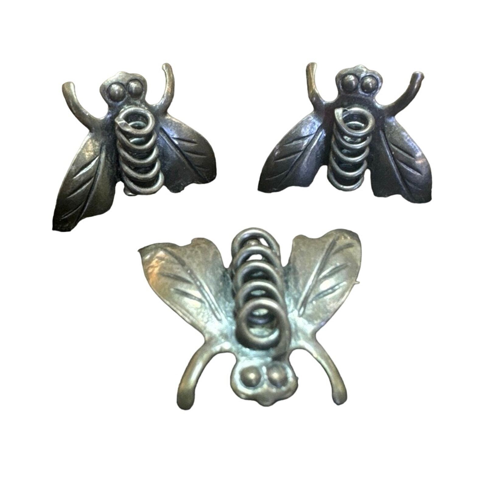 Antique 1800s 925 Sterling Fly Earrings and Pin Set