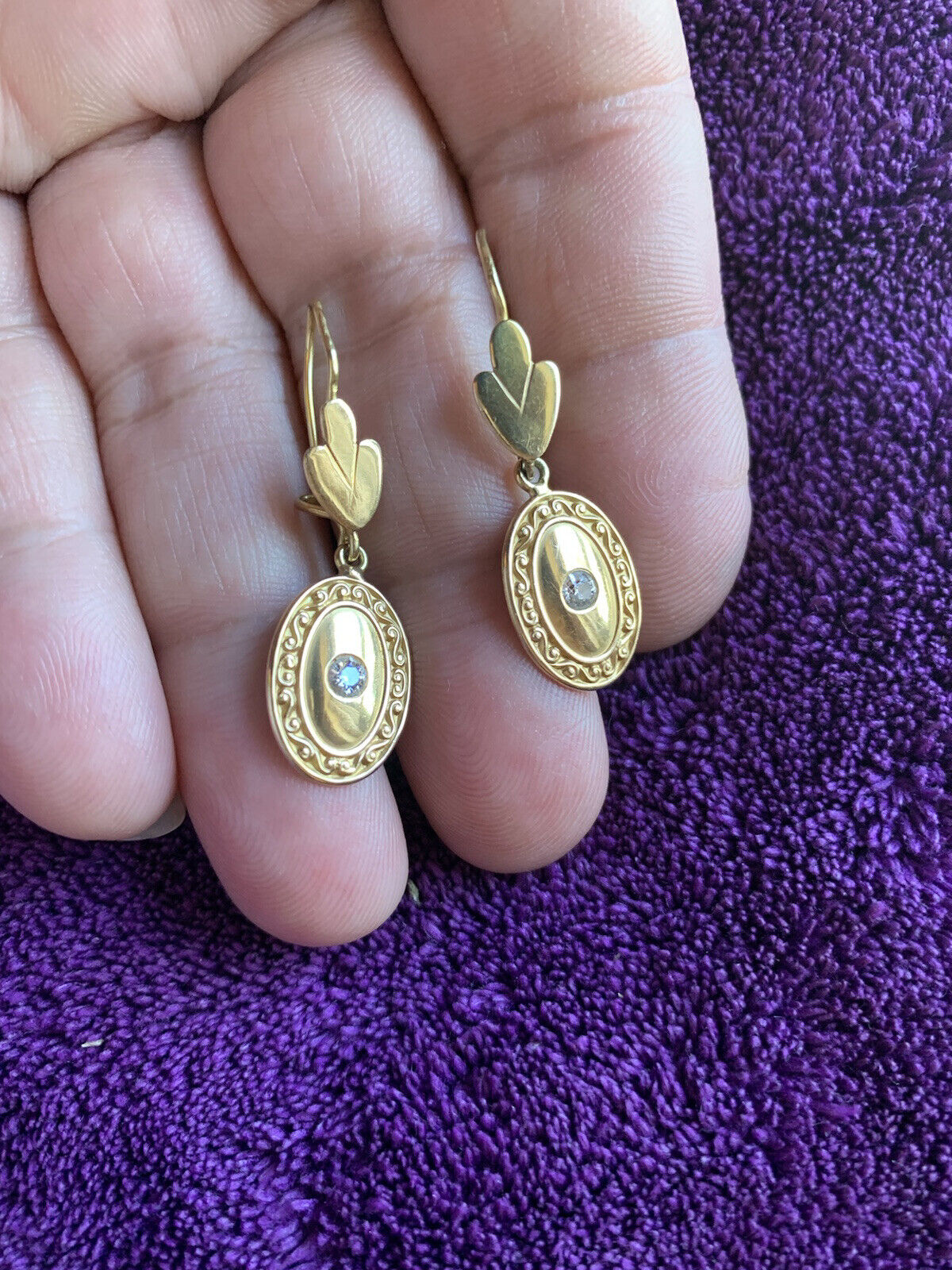 Vintage 1800s 18k Yellow Gold Dangle Drop Earrings