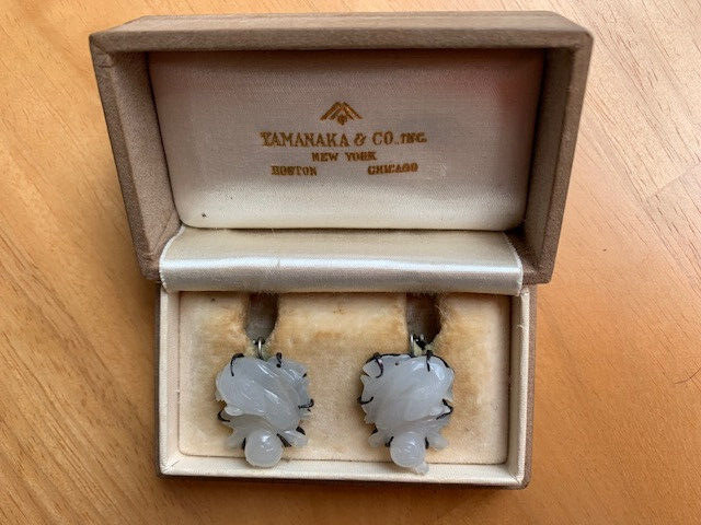 Rare Antique Vintage Yamanaka White Jade Earrings In original? box